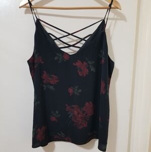 Devoted Apparel Black Floral Criss Cross Back Camisole Size XL